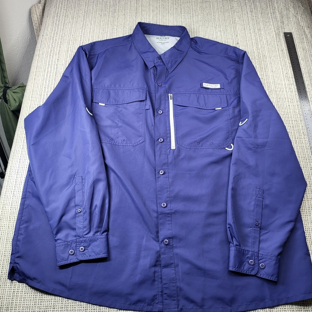 Realtree Fishing Shirt Mens 3XL Blue Long Sleeve Vented Button Front Outdoor